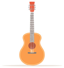 Obraz premium Simple flat vector illustration of an orange acoustic guitar musical instrument