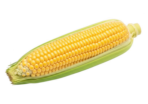 High-resolution corn on the cob image for food bloggers and designers, sweetcorn, maize, corncob, yellow corn, fresh corn, vegetarian, vegan, healthy eating, isolated on transparent background