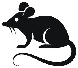 Stylized Black Mouse Illustration Showing Small Rodent with Long Curled Tail Symbol