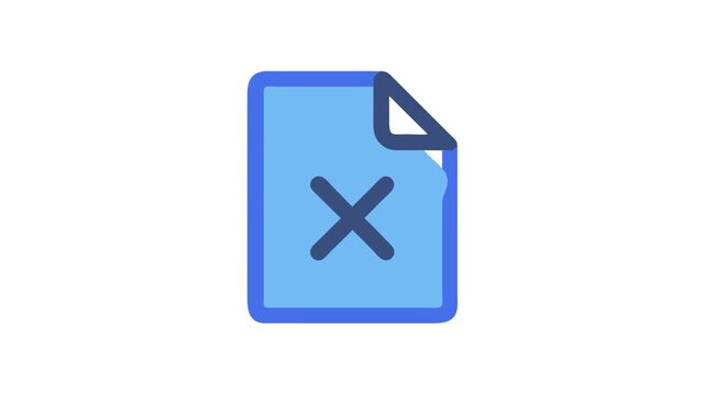 Simple blue document icon with delete mark symbol element