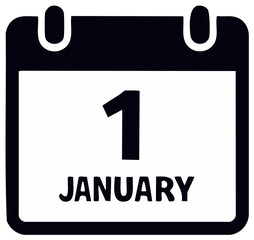Calendar icon showing the first day of January symbolizing New Year's Day celebration