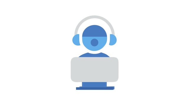 Customer service representative at computer with headset icon