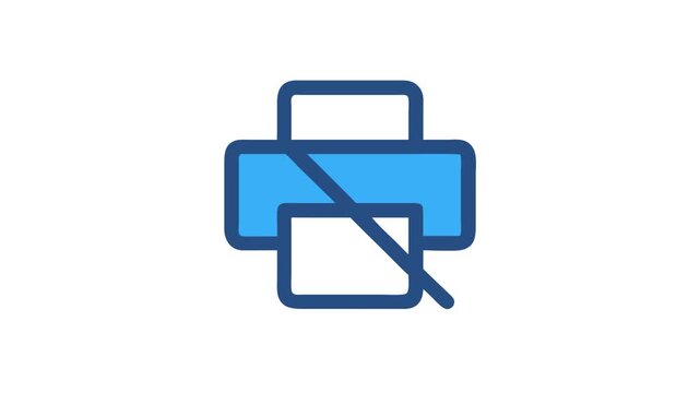 Blue outlined printer icon with diagonal cancel on White