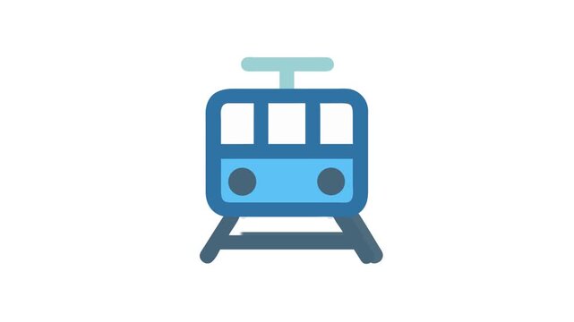 Minimalist blue subway train icon on White Background graphic