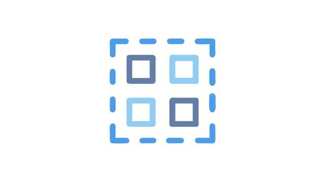 Grid of four squares outlined in dashed blue box