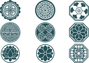 Collection of asian inspired geometric vector design elements set editable stock