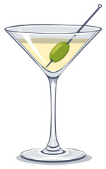 Classic Martini Cocktail Illustration with Olive on a Pick in a Glass