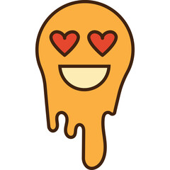 Orange gooey character with heart eyes and a wide smile expressing love and affection with a dripping effect on a transparent background