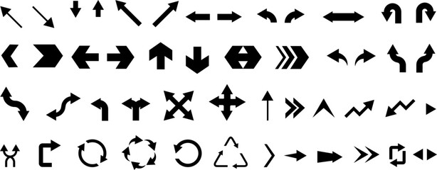 Arrows glyph icon set. Black sign silhouette illustration.