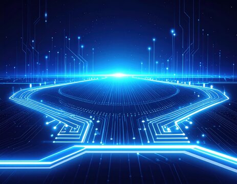 Abstract Technology Background Blue Circuit Board, Data Flow