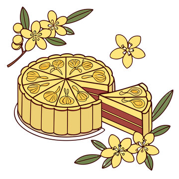 Double Ninth Festival Osmanthus Cake Vector. Perfect for: Autumn festival graphics, traditional food branding