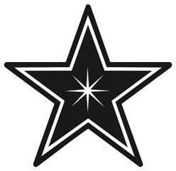 Fototapeta premium Black five pointed star icon with white outline and shining starburst inside digital illustration