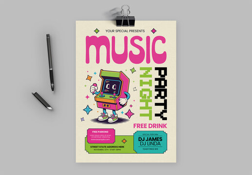 Neon Music Party Flyer Template