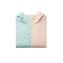 Folded duvet cover in a two-tone design, featuring a combination of light blue and peach colors isolated on a transparent background