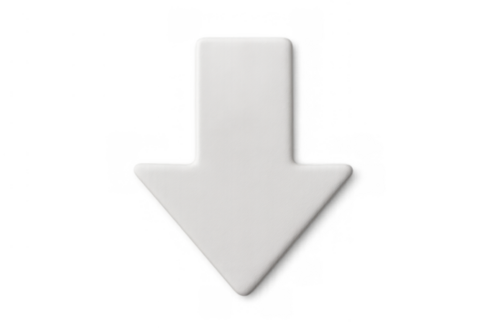 White down pointing arrow symbol indicating direction, download, or progress on a transparent background - Powered by Adobe