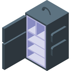 Isometric Dark Gray Open Safe with Shelves and Handle Minimalist Design on Transparent Background