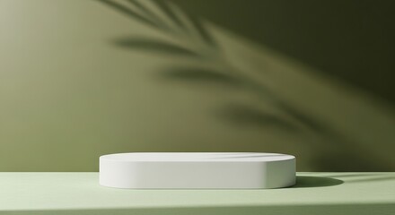 Minimalist product display podium with greenery shadows for natural product showcasing