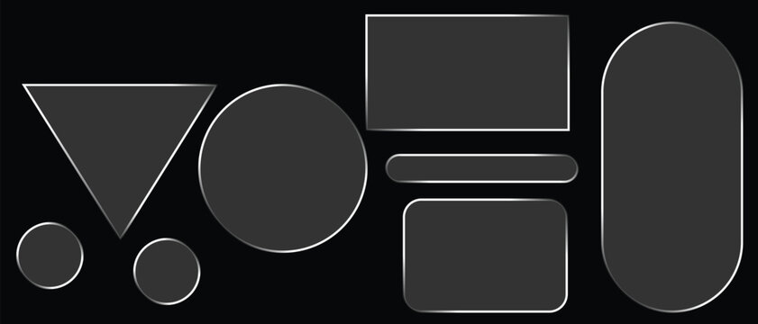 Light frame liquid glass, glass panel set for mobile and web app, tech board frame in futuristic style. HUD element interface, vector illustration. Light ight frame liquid glass