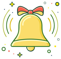 Cartoon bell with ribbon and sparkling effects illustration