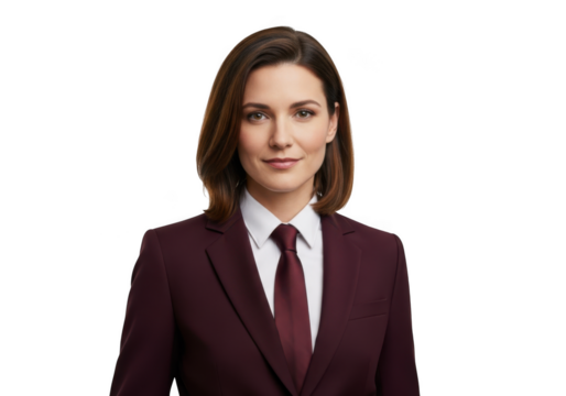 Professional businesswoman in burgundy suit portrait png image for design and marketing materials stock photo isolated on transparent background