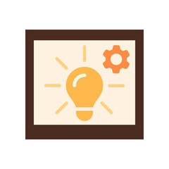 Orange Light Bulb and Gear Icon in Polaroid Frame