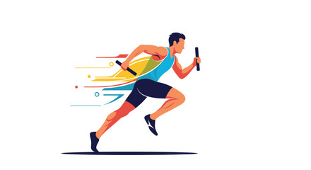Dynamic illustration of a male runner in mid-stride, holding a baton in a relay race.