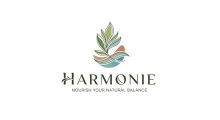 Elegant harmonie logo with leaves and water design for natural balance and wellness