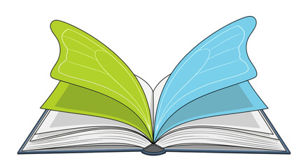 Colorful book with leaf-shaped pages symbolizes knowledge growth and environmental awareness