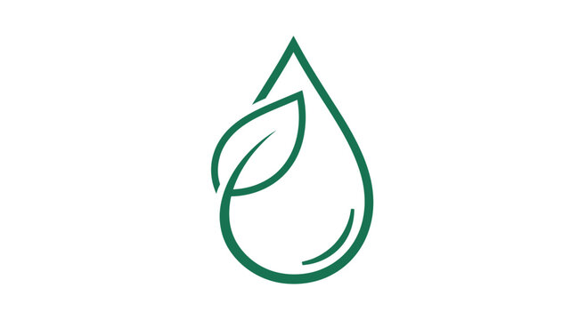 Minimalist Green Water Drop with Leaf Icon Symbolizing Natural Hydration and Eco-Friendliness
