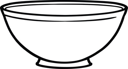 Minimal Bowl Silhouette Vector Featuring Wide Rim, Narrow Base, Circular Foot, and Classic Kitchenware Line Art