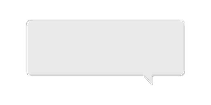Realistic Clear Glass Speech Bubble, Transparent Rectangular Chat Icon on Alpha Background

