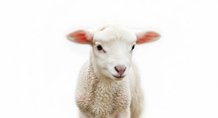 Obraz premium Adorable Lamb Portrait on White Background - A Study in Innocence.