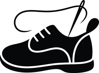 Shoe repair needle and thread silhouette for cobbler services banner advertisement