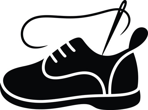Shoe repair needle and thread silhouette for cobbler services banner advertisement