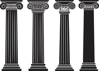Four Different Styles of Classical Columns in Silhouette