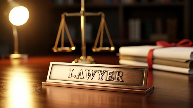 Lawyer Desk With Scales Of Justice And Legal Documents In Office