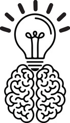 Creative Brain Light Bulb Line Art – Minimal Innovation Concept Vector Illustration