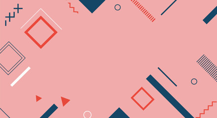 Retro 80s Memphis Style Geometric Abstract Background. Pink and Dark Blue Pattern with Copy Space.