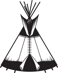 Black and white illustration of a Native American teepee