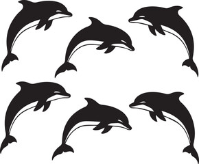 Naklejka premium Silhouette of Jumping Dolphins ocean