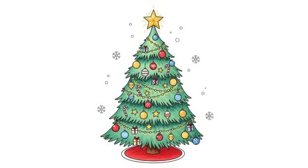 Delightful Christmas tree illustration with ornaments and star perfect for holiday cards and festive designs that spread joy and cheer during the season