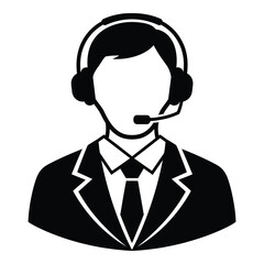 Professional male customer service representative icon with headset and tie for support silhouette