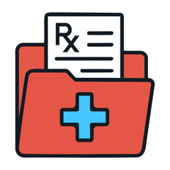 Fototapeta premium Vector a red medical folder with a blue cross and a prescription inside, isolated on transparent background