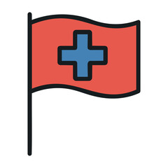 Obraz premium Vector illustration of a red flag with a blue cross on a pole waving in the wind gently today