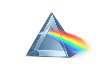 Glass prism refracting white light spreading rainbow spectrum