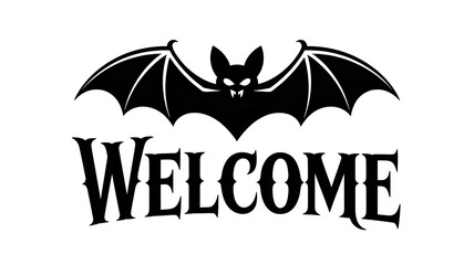 Black Silhouette Bat Spreading Wings Above Welcome Text lettering