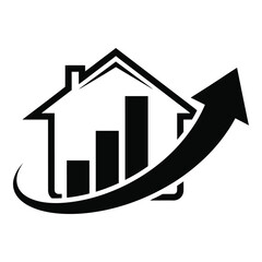Real estate growth chart icon symbolizing rising property values and investment success silhouette