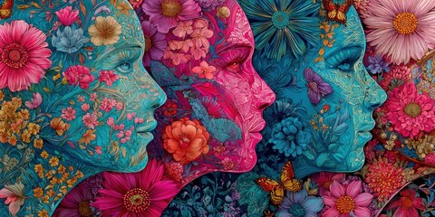 Mental health awareness event artistic exploration of inner emotions in vibrant floral environments