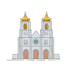Obraz premium Hand-drawn church with golden domes and towers architectural design
