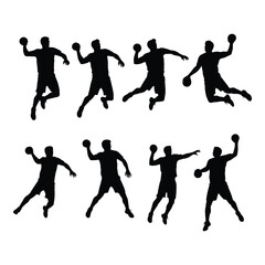Dynamic handball player silhouettes showcasing action poses for sports graphics and designs silhouette